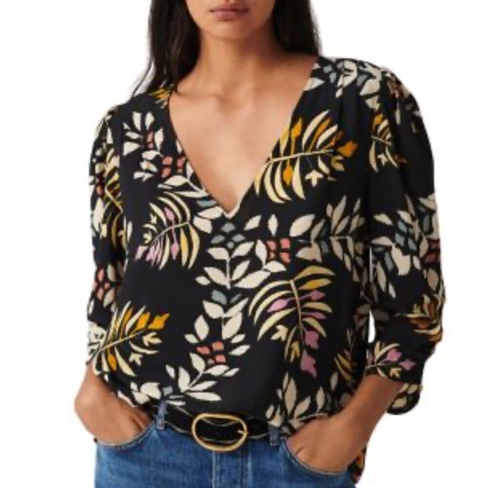 New BA&SH Leaf Print Puff Sleeve Top XS